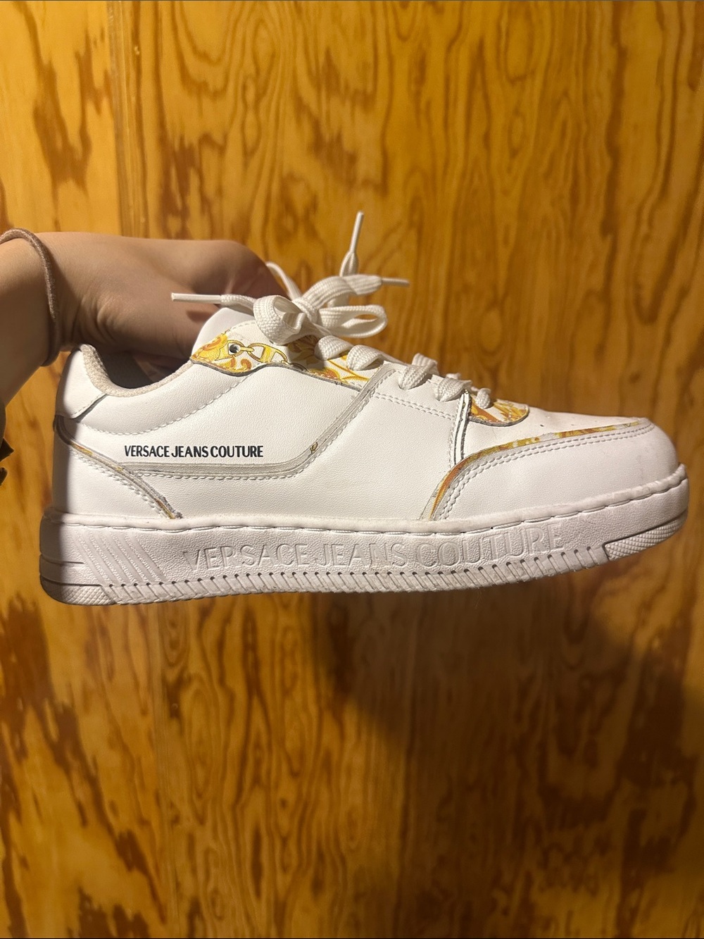 Versace Jeans Collection White Sneakers with Yellow Accents